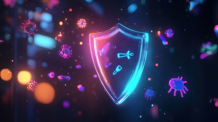 Fototapete - Shield deflecting harmful microbes for enhanced safety in health environments. Generative AI