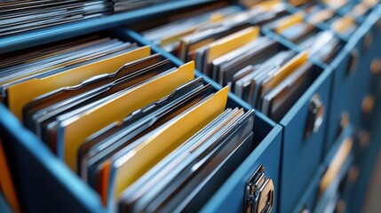 Poster - Organized file cabinet storage with colorful folders and documents showcasing the importance of online documentation in a database environment