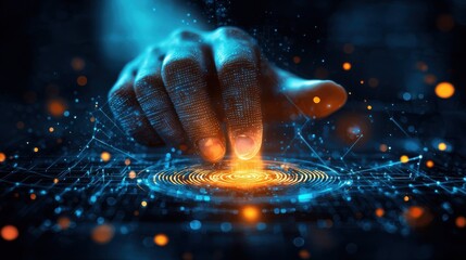 Poster - Biometric payment authentication in action digital environment high-end futuristic perspective