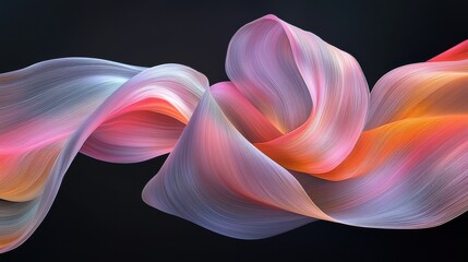 Poster - Dynamic ribbons of bright neon pink and orange flowing through a dark background abstract art modern design colorful display