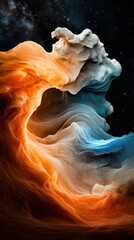 Poster - Dynamic waves of glowing orange and blue plasma abstract cosmic scene digital art celestial environment artistic perspective