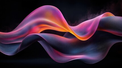 Poster - Dynamic neon pink and orange ribbons flowing abstract art digital design dark background artistic perspective