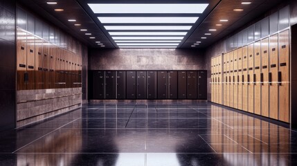 Poster - Architectural visualization of a state-of-the-art gym locker room, designed with AI-generated precision and modern interior features