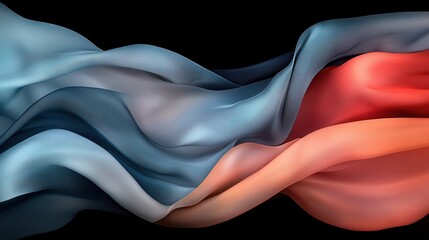 Poster - Dynamic waves of flowing silk textures glowing in ethereal beauty abstract art dark background fluid motion