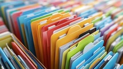 Poster - colorful file folders in a modern office setting representing online documentation and database mana