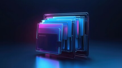 Poster - futuristic digital storage concept with vibrant folders in a global data environment
