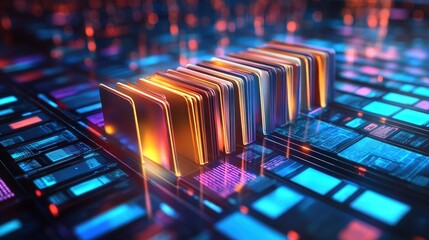 Poster - colorful digital folders representing global data storage and management in a futuristic environment