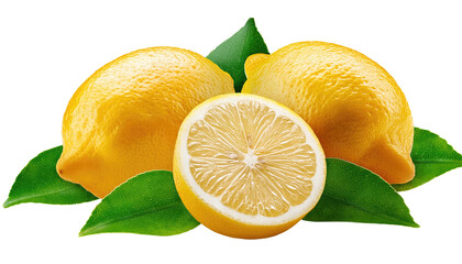 Wall Mural - Yellow lemon and mint  isolated on white  transparent background PNG