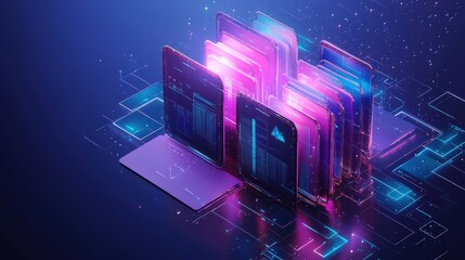 Poster - futuristic electronic document management system with glowing visuals and abstract technology concep