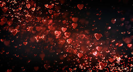Poster - A hearts flying around like a particles on a black solid background.