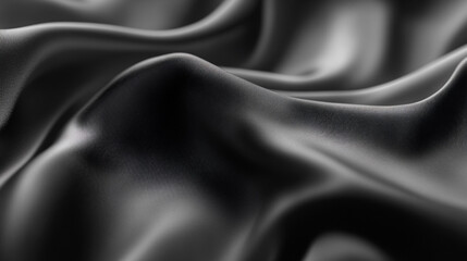 Poster - Elegant black fabric with smooth texture and gentle folds viewed closely in natural light