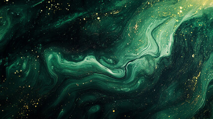 Poster - Colorful swirling patterns create an abstract cosmic design with green and gold tones