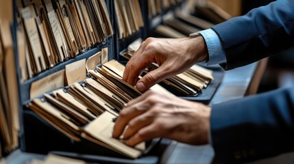 Poster - Hands Organizing Papers in a Card File System with Labeled Folders for Effective Document Management and Retrieval Techniques