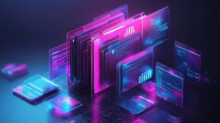 Poster - futuristic digital document management system visualization with colorful data and interface element