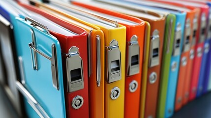 Poster - Vibrant collection of colorful file folders organized on a desk ready for use in efficient document management and system organization tasks