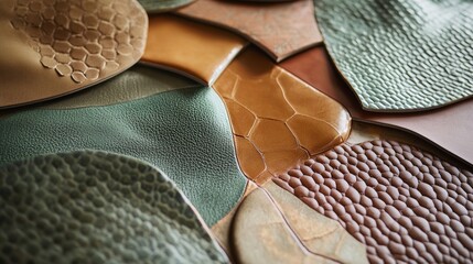Poster - Layers of richly colored leather reveal captivating geometric shapes and textures, echoing the beauty of nature's forms, perfect for creative design inspiration