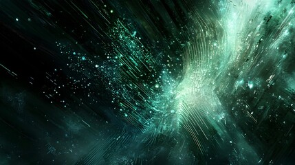 Poster - Abstract Green Teal Digital Art Background Futuristic Technology Design Modern Lines Sparkle Glowing Energy Network Graphic Illustration Vivid Emerald
