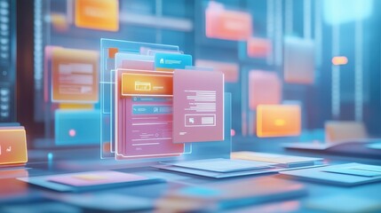 Poster - digital document approval process with ai technology in online environment displaying abstract files