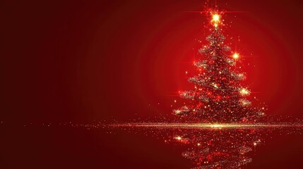 Poster - A bold red Christmas background illuminated by elegant golden sparkles and glowing accents.