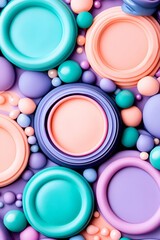 Sticker - A colorful arrangement of circular shapes and spheres in pastel hues, creating an abstract, playful visual composition.