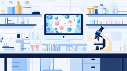 Aufkleber - Laboratory setting with advanced microscopy, test tube display, and digital visualization of bacteria under research. Generative AI