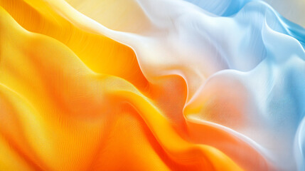 Poster - Vibrant fabric textures showcasing waves of orange and blue colors in a smooth flow