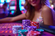© ADDICTIVE STOCK CORE - Glamorous anonymous woman enjoying a night at a vibrant casino. Generative AI image