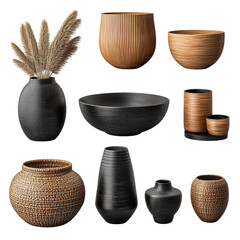 Wall Mural - elegant collection of modern vases and bowls isolated on transparent background