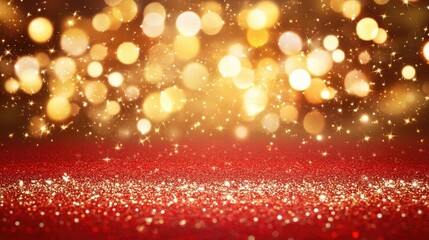 Poster - A dramatic red background featuring scattered bokeh lights with warm, glowing tones.