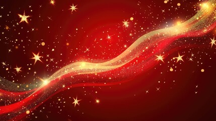 Poster - A luxurious red sparkle backdrop featuring sparkling stars and golden light trails, creating a festive atmosphere.