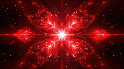 Poster - A polished red background with radiant snowflake patterns and glowing light streaks.