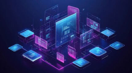 Poster - futuristic digital document management system visualization with interactive ui elements and data co
