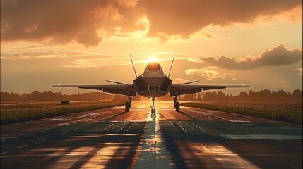 Poster - Aircraft on runway, Lawn, Plane Skid Jump, Sunshine.