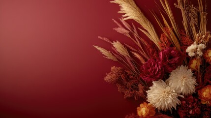 Poster - A smooth and elegant maroon red backdrop with soft lighting and plenty of copy space for creativity and branding.