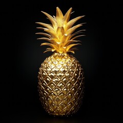 Aufkleber - Luxurious golden pineapple displayed against a dark background highlighting its exquisite texture and shape. Generative AI