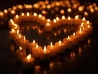 Poster - heart-shaped arrangement of lit candles with a soft, warm glow, creating a serene and romantic atmosphere. valentines day