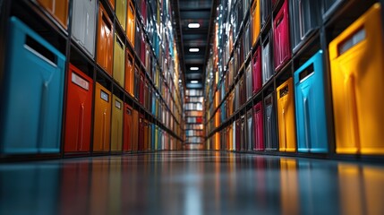 Poster - Colorful Digital Storage Solutions in a Modern Workplace Environment Featuring Labeled Filing Folders and Organizational Units