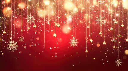 Poster - A vibrant red background with cascading golden lights and twinkling snowflakes.