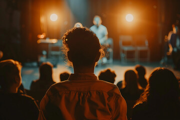 Theater spectacle in front of a crowded audience generative ai