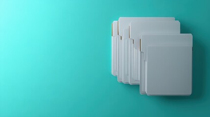 Poster - Arrangement of White Document Folders on a Teal Background Displaying Clean and Modern Office Aesthetic for Creative Projects and Presentations