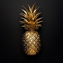 Aufkleber - Luxurious golden pineapple showcasing intricate details with a stunning contrast against a dark background. Generative AI