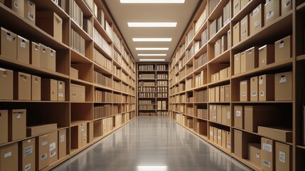 Poster - Modern Archive with Neatly Organized Boxes, Showcasing Efficient Storage Solutions for Businesses and Technology Firms