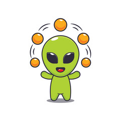 alien circus attraction with balls. mascot cartoon character vector illustration.