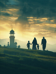 Wall Mural - beautiful mosque in scenic nature landscape, part 54
