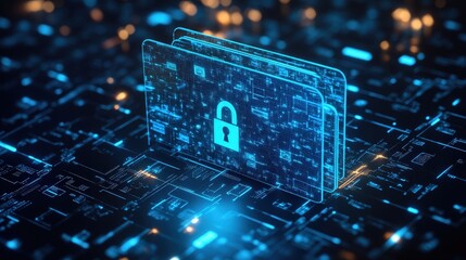 Poster - futuristic digital security concept with visualized data protection in a technology-driven environme