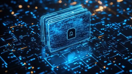 Poster - digital wallet security concept with virtual data and lock icon on futuristic technology background 