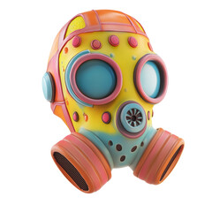 Poster - A digitally rendered image of a stylized gas mask in bright, cheerful colors.