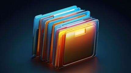 Poster - futuristic transparent folders with glowing edges displaying business technology concepts on dark ba