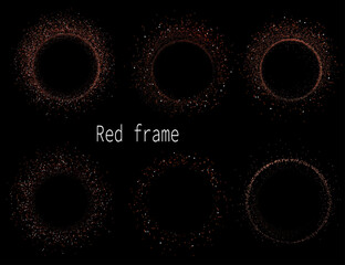 Wall Mural - Isolated round copper colored frames with shiny fine tinsel on a black background.