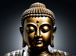 Golden statue of Buddha surrounded by tranquil ambiance evoking peace and serenity